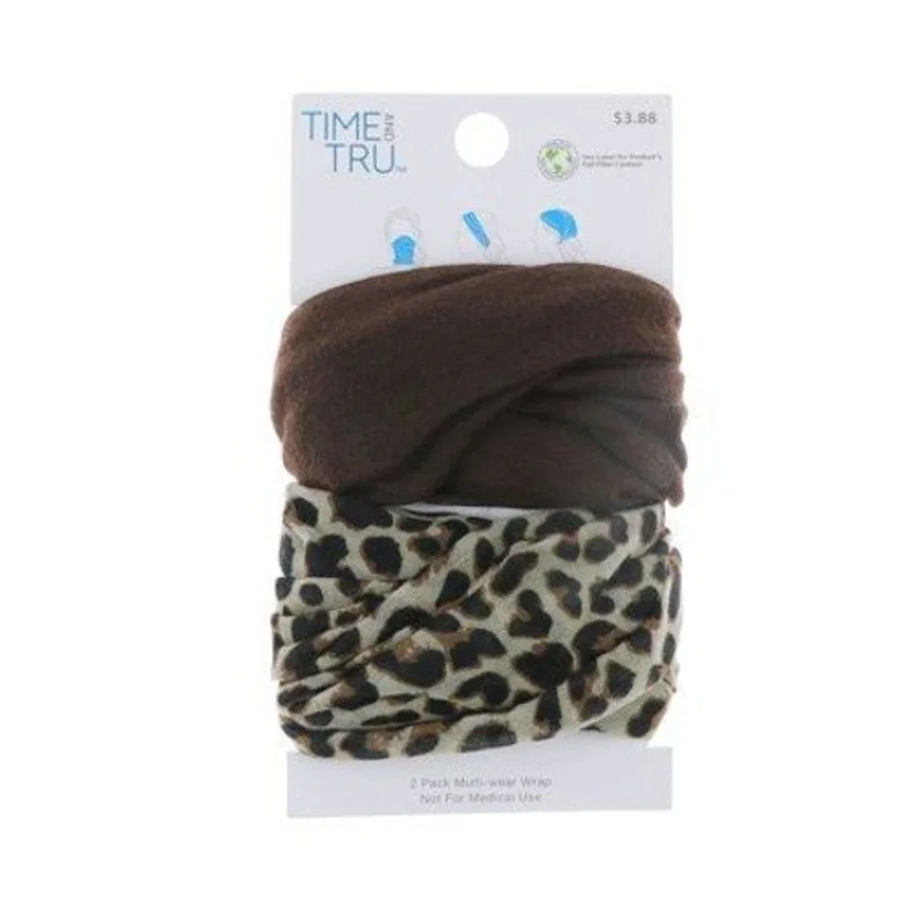 Time and Tru Headwrap 2 Pack Womens OS Brown Cheetah NWT Multi-wear Wrap